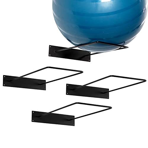MyGift 4pc Yoga Ball Storage Rack, Black Metal Wall Mounted Gym Holder