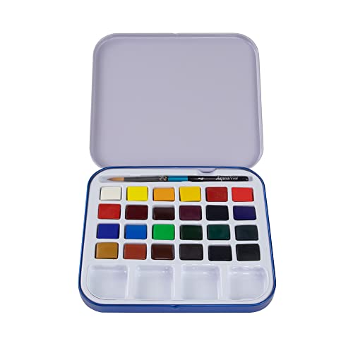 Daler Rowney Aquafine 24-pc Watercolor Travel Set - Watercolor Paint Set for Watercolor Paper and More - Watercolor Set for Artists and Students - Water Color Paint for All Skill Levels - size: 24 Count (Pack of 1), style: Tin Travel Set