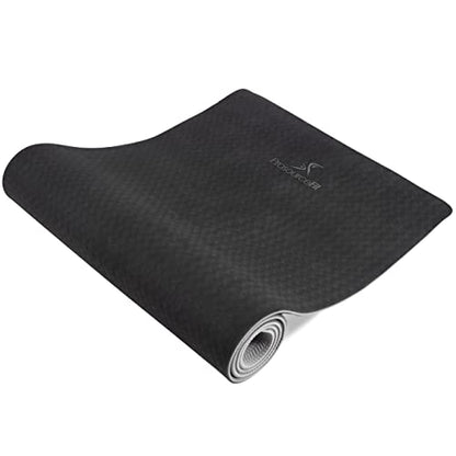 ProsourceFit Natura TPE Yoga Mat 1/4" (6mm) Thick, 72" Long, Reversible with High-Density Cushion & Non-slip Texture, Eco-conscious & Hygienic - color: Black/Grey