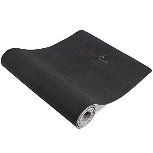 ProsourceFit Natura TPE Yoga Mat 1/4" (6mm) Thick, 72" Long, Reversible with High-Density Cushion & Non-slip Texture, Eco-conscious & Hygienic - color: Black/Grey