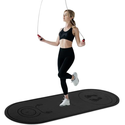 Jump Rope Mat 71"/63"x24" Larger Non-Slip Indoor Outdoor Exercise Fitness Mat, High-Density Workout Shock Absorption for Home Gym Flooring Concrete Jumping Rope - color: 71"x24"Black