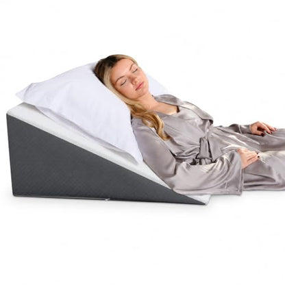 Kolbs Bed Wedge Pillow for Sleep Apnea, FSA Eligible Acid Reflux, and Back Pain Relief, with Chic Jacquard Cover - Headboard Wedges for Sleeping (Standard Wedge 12" Height) - size: Standard Wedge 12" Height - Grey