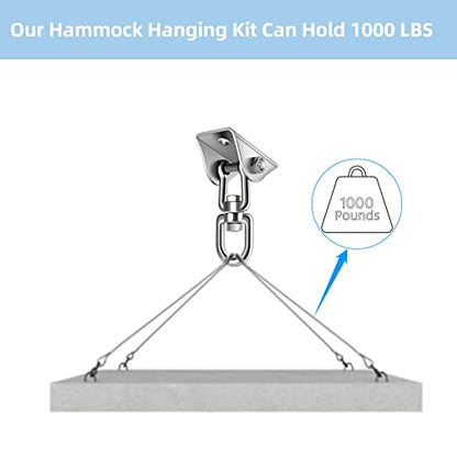 Hammock Hanging Kit 360° Rotating Hanging Chair Hardware 1000 lb Capacity - color: Silver, size: 1