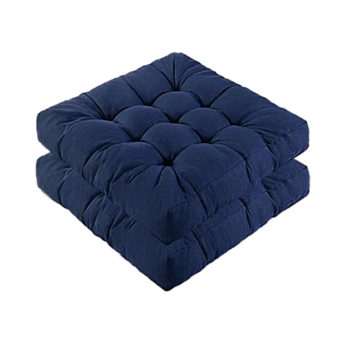 Meditation Floor Cushions Set of 2, Thickened Floor Pillow for Adults, Large Square Pillows Seat Cushion for Tatami Living Room Yoga, Memory Sponge Block Added, 22x22 Inch, Drak Blue - color: Dark Blue, size: 2pcs