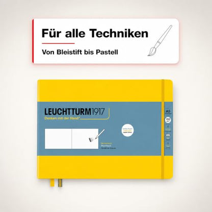 Leuchtturm1917 - Medium Landscape Hardcover Sketchbook (Lemon) - 112 Pages of 150g/m² Paper - color: Lemon, size: Medium Landscape (A5)