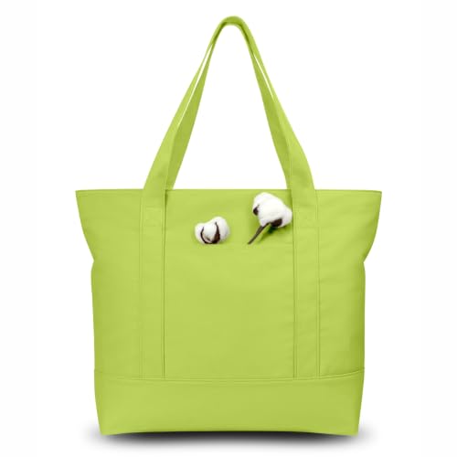 TOPDesign 1-Pack Canvas Tote Bag with an External Pocket, Reusable Grocery Shopping Bag, Top Zipper Closure, Daily Essentials (Light Green) - color: Light Green