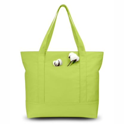 TOPDesign 1-Pack Canvas Tote Bag with an External Pocket, Reusable Grocery Shopping Bag, Top Zipper Closure, Daily Essentials (Light Green) - color: Light Green