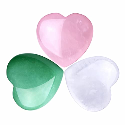 QINJIEJIE 3 PCS 1.2" Large Heart Crystals Healing Rose Quartz Clear Quartz - color: YB - 1.2" Large -3PCS