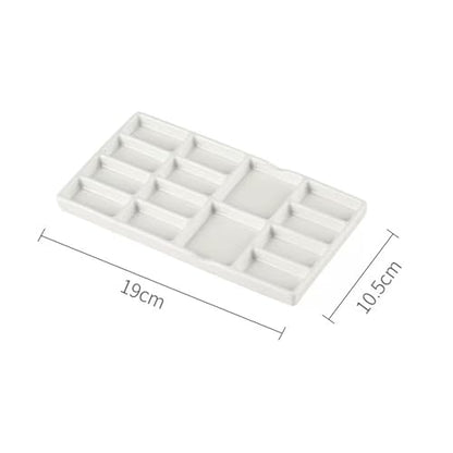8" Porcelain Watercolor Palette - 14 Well Ceramic Artist Paint Palette with Mixing Tray for Painting and Craft Projects