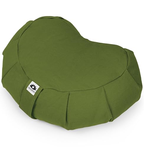 Meditation Cushion (Avocado) Crescent, Buckwheat Husk Filled, Floor Pillow or Cushions, Yoga Seat, Zafu, Made in The USA - color: Avocado