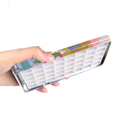 qianshan 40Pcs Empty Half Pans Watercolor Tin Palette with Magnetic Stripe | Travel Tin Palette Case,Portable Artist Paints Half Pan Kits,DIY Watercolor Oils Acrylics Painting Drawing City - color: City