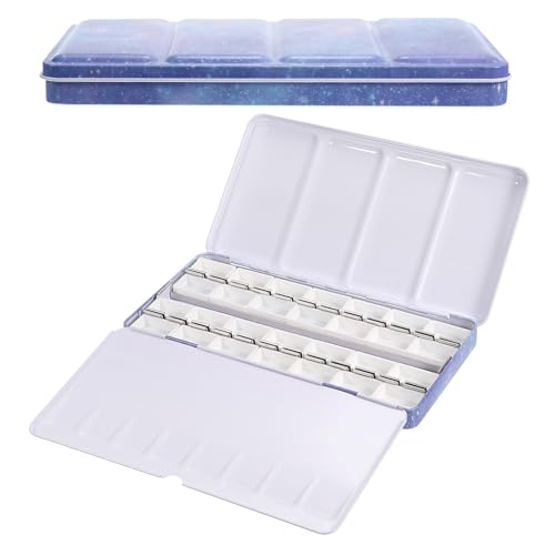 PATIKIL Empty Watercolor Palette, Metal Watercolor Tin with 28pcs Full Pans Paint Case with Lid Paint Box for Travel Gouache Oil Painting, Blue 28 Wells - color: Blue, style: 28 Wells