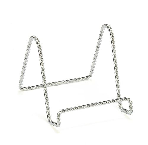 TRIPAR Decorative Twisted Wire Stand, Chrome Display (3 Inch Depth) Tabletop Easel Sleek & Modern Look - Perfect For Books, Plates, Photos & More - color: Chrome, size: 3 Inch