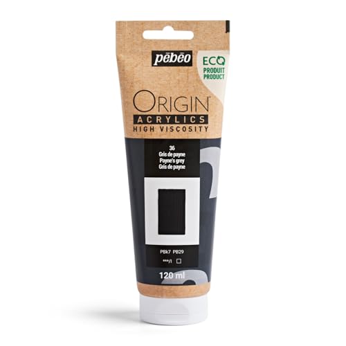 PEBEO Origin Acrylics 120ml Matte Acrylic Paint, Payne's Grey | Blue-leaning deep grey for skies and soft shadows - high-viscosity matte acrylic paint in a 120 ml eco-tube. - color: Payne's Grey