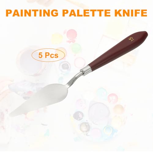 HARFINGTON 5pcs Palette Knife Painting Tool 3.27" x 1.06" Stainless Steel Art Spatula Pallet Knives Scrapers Tools with Plastic Handle for Acrylic Oil Canvas Mixing Spreading, Red/Silver - size: 3.27" x 1.06"