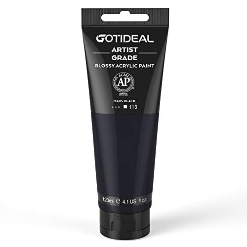 GOTIDEAL Black Acrylic Paint Tubes (120ml, 4.1 oz), Mars Black Paint | Non Toxic Non Fading, Rich Pigments, for Painters, Adults & Kids, Ideal for Canvas Wood Clay Fabric Ceramic Craft Supplies - color: Mars Black, style: Regular