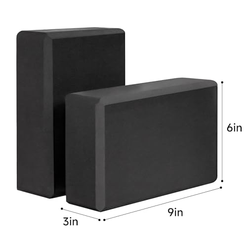 Leikefitness Yoga Blocks 2 Pack,Lightweight-High Density Eva Foam Soft Non-Slip for Yoga, Pilates, Meditation 9"×6"×3" - color: Black