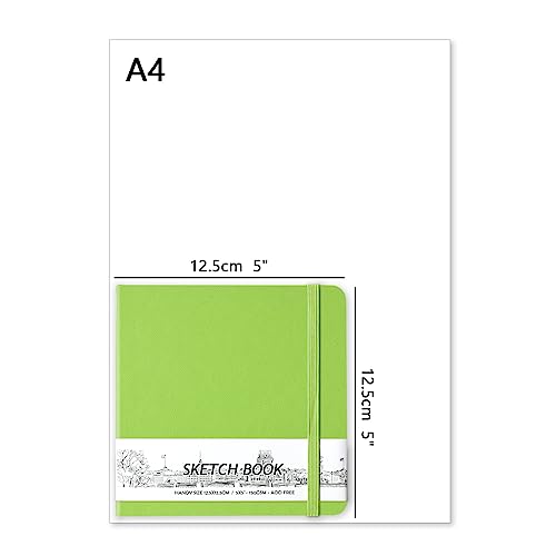 5" x 5" Hardcover Sketch Book,58 Sheets Small Mixed Media Pocket Sketch Pad | PU Cover,150 GSM Acid Free Artist Drawing Paper,Travel Journal Blank Notebook for Adults Sketching,Illustration.Hami Melon - color: 150gsm PU-hami melon green