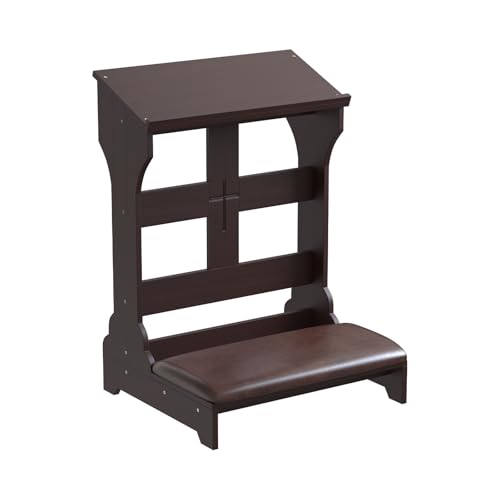 Prayer Kneeler, Wooden Prayer Kneeler Bench with Shelf and Cushion | Kneeler for Home and Church, Padded Prayer Bench with Slanted Shelf for Bible, Prayer Table at Home