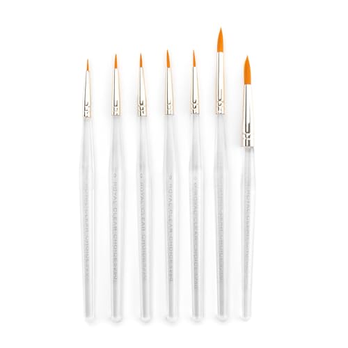 Royal & Langnickel RSET-9158 Royal Zip N' Close Gold Taklon Clear Acrylic Handle Detail Brush Set, 10.5 x 3.9 x 0.5, Multicolor, 7-Piece