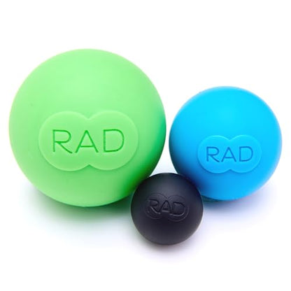 RAD 라운드 – 깊은 조직 근막 이완을 위한 3가지 밀도 요가 마사지 볼 세트 - 발, 등, 목, 턱 및 팔뚝용 테라피 볼 - 유발점 및 이동성 테라피 (3팩)