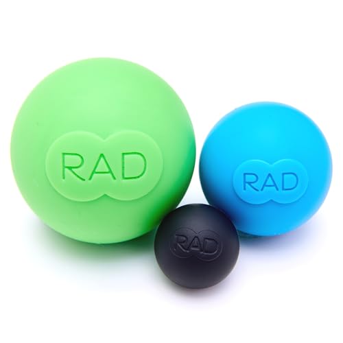 RAD 라운드 – 깊은 조직 근막 이완을 위한 3가지 밀도 요가 마사지 볼 세트 - 발, 등, 목, 턱 및 팔뚝용 테라피 볼 - 유발점 및 이동성 테라피 (3팩)