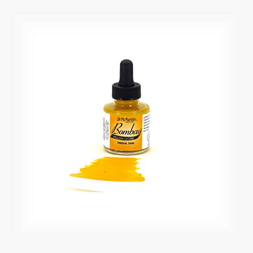 Dr. Ph. Martin's Bombay India Ink (21BY) Ink Bottle, 1.0 oz, Yellow Ochre, 1 Bottle