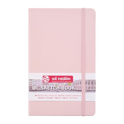 Talens Art Creation Sketchbook, Pastel Pink, 80 Sheets, 5.1 x 8.3 in | Hard-Bound Pocket Notebook, 140 GSM/94 lbs Paper, Acid-Free Cream Blank Paper, Ribbon Bookmark, and Elastic Closure - color: pastel pink, size: 13×21cm