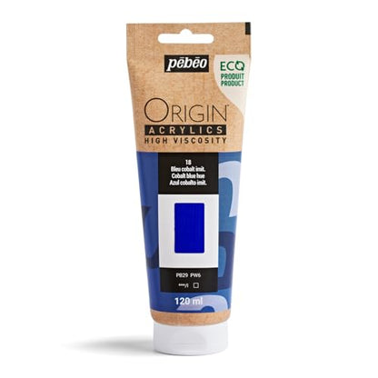PEBEO Origin Acrylics 120ml Matte Acrylic Paint, Cobalt Blue Hue | Poised mid-tone blue acrylic paint - matte, high viscosity, intense lightfast color, impasto-ready, 100% recycled binder - color: Cobalt Blue Hue