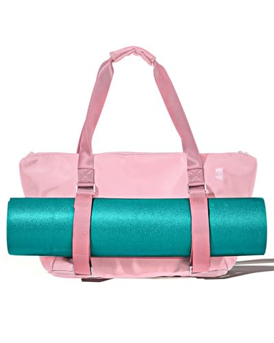 Yoga Mat Carrier: Extendable, Built-In Mat Straps & Laptop Pocket. Carry All Yoga Gym Work Accessories. Large Yoga Gym Tote Bag for Women & Men - color: Pink