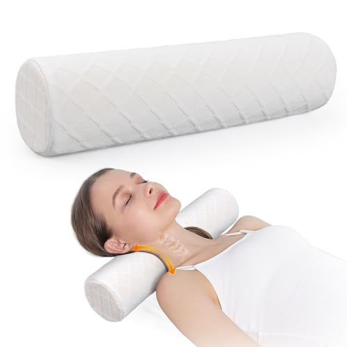Cozyhealth Cervical Roll Pillow, Medium Soft Memory Foam Neck Round Pillow Cylinder Bolster Pillow for Sleeping, Round Neck Support for Bed, Legs, Back and Yoga (White, Large - 4.7" H) - color: White, size: Large - 4.7" H
