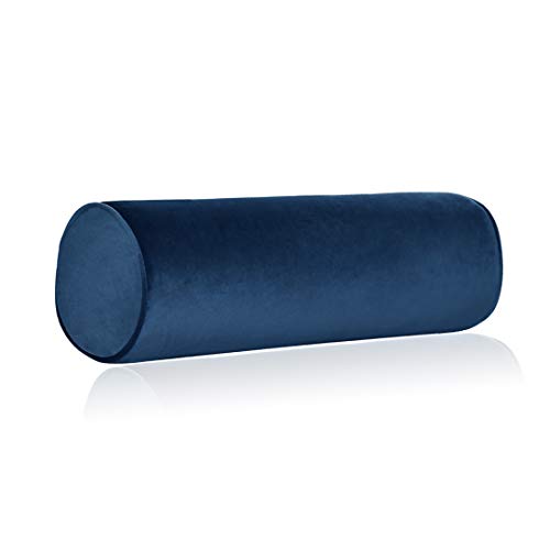 Tinbolunce Memory Foam Roll Pillow for Knee/Leg/Neck - Full Moon Bolster/Round Cylinder Pillow for Sleeping on Side or Back - Removable Cooling Cover Length 18" x 6" Diameter (Navy Blue) - color: Navy Blue, size: 18X6