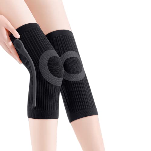 JUMISEE (One Pair Cotton Knee Sleeves for Knee Support, Circulation Improvement & Pain Relief Compression Knee Brace - color: X Black With Silicone Gel Spring Support, size: Large
