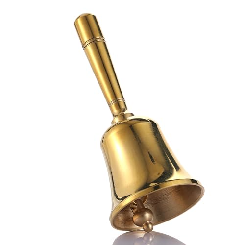 Super Loud Solid Brass Hand Call Bell Dinner Bell (S) | Hand Bells for Seniors Bedside, Teacher Classroom Bell, Ringing Bell at Wedding, Tibetan Meditation Bells, Gift for Bedridden - size: Small