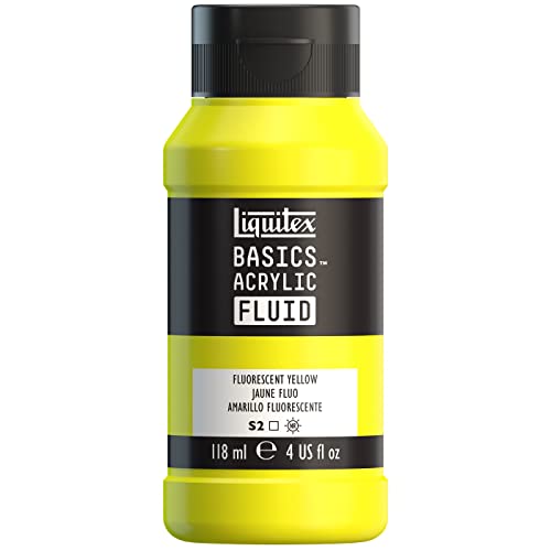 Liquitex BASICS Acrylic Fluid Paint, 4-oz Bottle, Fluorescent Yellow | Super Versatile, Fine Art Pigments; Fluid Consistency, Vibrant satin colors, Permanent, Lightfast, Water-Resistant Finish - color: Fluorescent Yellow, style: 118ml (4-oz)