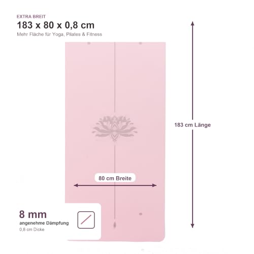 Large Wide TPE Yoga Mat Non-Slip Thick (183 x 80 x 0.8 cm) for Women & Men - Ideal for Home Exercise, Gym, Pilates and Fitness - color: lotus line