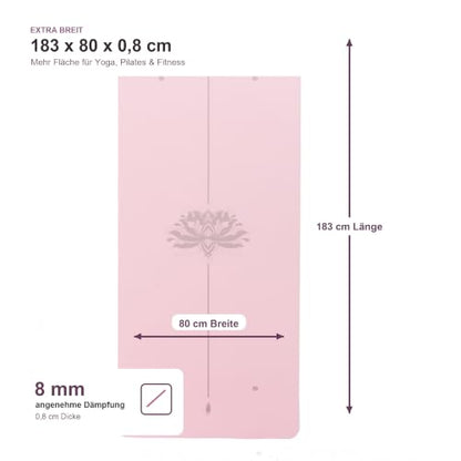 Large Wide TPE Yoga Mat Non-Slip Thick (183 x 80 x 0.8 cm) for Women & Men - Ideal for Home Exercise, Gym, Pilates and Fitness - color: lotus line