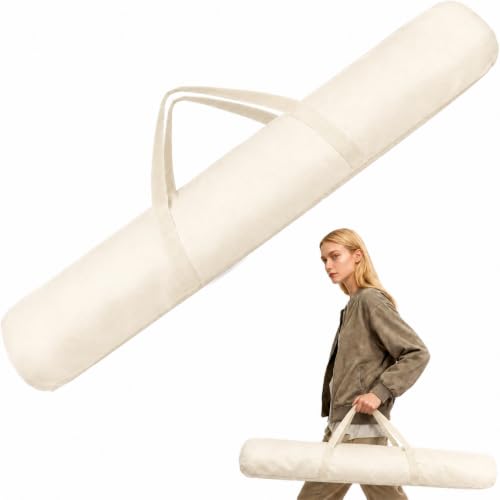 34-Inch Mahjong Mat Bag, Heavy-Duty Canvas Carrying Bag with Center Dual Handles & Smooth Zipper, Fits Mahjong Mat, Racks & Tiles, All-in-One Travel Storage Bag (White) - color: White