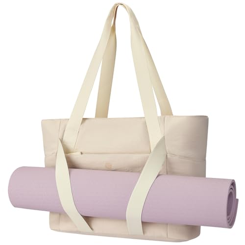 Axcone Women's Yoga Tote Bag with Luggage Sleeve & Mat Straps - Gym Work Bag for Office, Commute, Sports,Travel - color: White