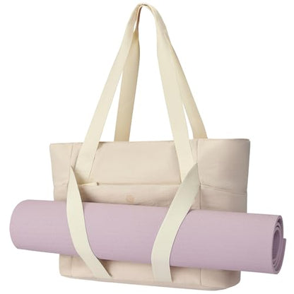 Axcone Women's Yoga Tote Bag with Luggage Sleeve & Mat Straps - Gym Work Bag for Office, Commute, Sports,Travel - color: White