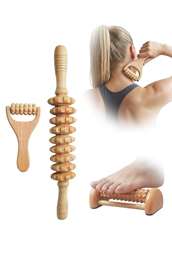 3Pcs Wooden Massage Tools, Massage Roller, Foot Roller for Plantar Fasciitis Relief, Roller for Muscles Deep Tissue Massage, Lymphatic Drainage Massager