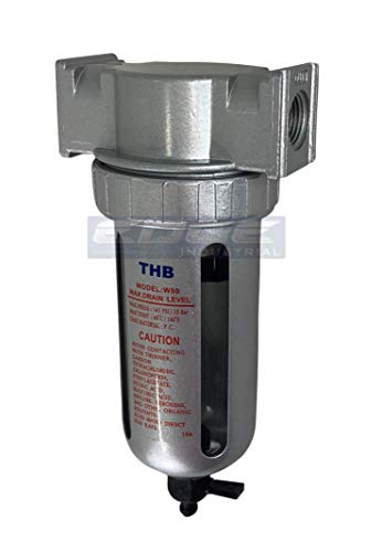 MID FLOW PARTICULATE FILTER/WATER TRAP FOR AIR COMPRESSOR COMPRESSED AIR LINES, 5u WITH POLY BOWL AND METAL BOWL GUARD (1/4" NPT) - style: 1/4" NPT