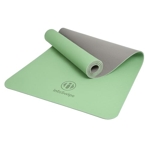 Premium TPE Yoga Mat 6mm Info Swipe – Eco-Friendly Non-Slip, Odor-Free, Lightweight & Durable | SGS Tested, REACH Compliant, GRS Certified | 72"x24" with Carrying Strap - color: Light Green