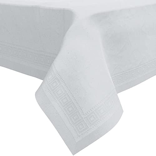 HOUZZKINGZ USA Paper Tablecloths for Rectangle Tables | 54” X 108” – 12 Pack | White Paper Disposable Tablecloth | 3-Ply Premium Paper & Plastic Table Cloths for Parties Disposable - size: 12 Pack