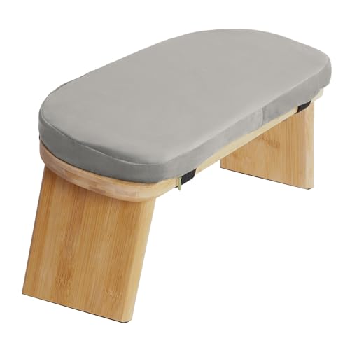 Meditation Bench, Portable Bamboo Meditation Bench Ergonomic Meditation Stool Comfortable Folding Kneeling Meditation Bench with Meditation Cushion for Longer Meditation (Gray) - color: Grey