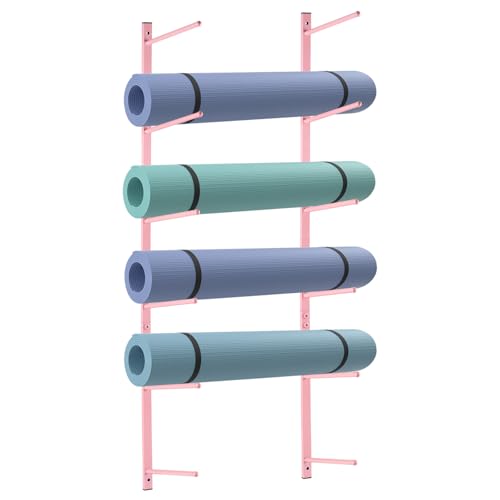 Yoga Mat Holder Wall Mount Yoga Mat Storage Holder Yoga Mat Organizer Skateboard Wall Mount for Foam Rollers Skateboard Ski Board - color: Pink