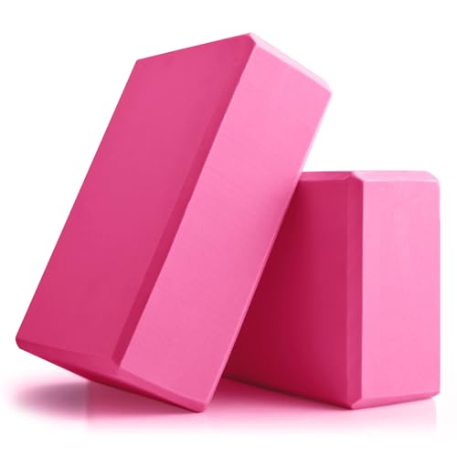 Yoga Blocks 2 Pcs, 9"x6"x3" Yoga Brick Foam Blocks EVA Foam Block Yoga Props Accessories for Yoga Pilates Stretching and Meditation - color: Rose Red