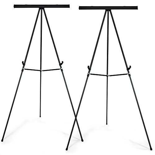 Falling in Art 63 1/2'' Aluminum Flip Chart Presentation Easel,2 Pack | Lightweight Easel Stand with Adjustable Floor for Boardroom, Whiteboard, Paper Pads, Signage, Black - style: Black 2-Pack