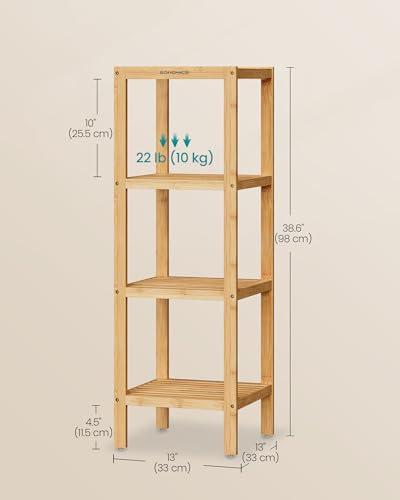 SONGMICS 4-Tier Bamboo Shelf, Freestanding Bathroom Storage Rack - color: Light Bamboo, size: 4 Tiers (13"D x 13"W x 38.6"H)