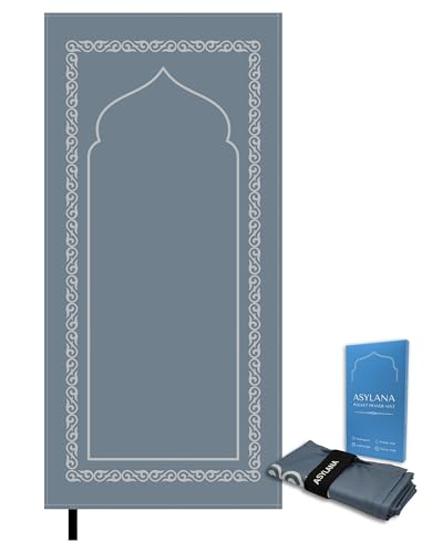 Portable Islamic Pocket Prayer Mat, Waterproof & Lightweight Thin Travel Sajjadah, Foldable Compact Small Muslim Praying Rug with Elastic Band, Essential Salah Gift Accessory - color: Bukhari Gray